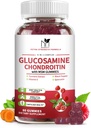 Glucosamin Chondroitin Gummies Triple Strength (1000 mg Glucosamin, 750mg Chondroitin) med MSM, gurkemeje, Quercetin, E-vitamin, fælles supporttilskud, Antioxidant 60 Gummies Raspberry Flavor