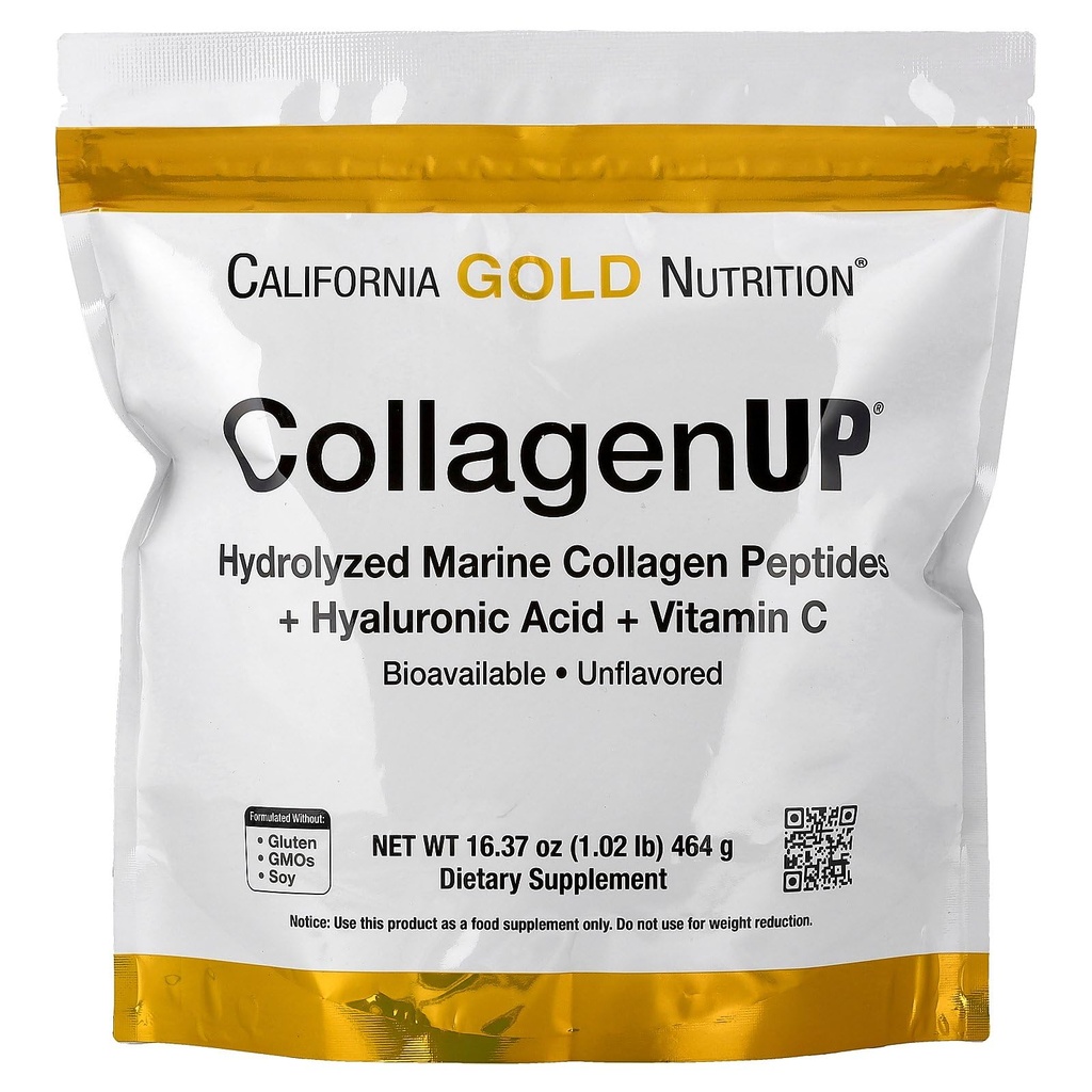 California Gold Nutrition CollagenUP ®, Hydrolyzed Marine Collagen Peptider med Hyaluronsyre og C-vitamin, Uden smag, 1.02 lb (464 g)