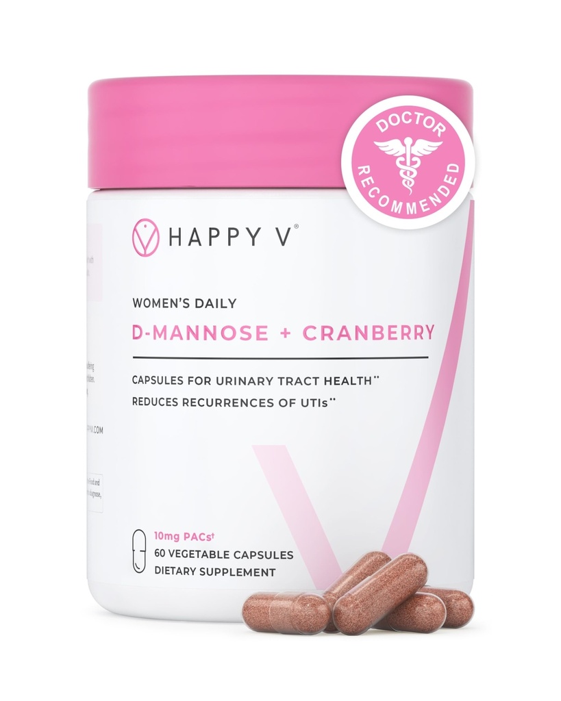 Happy v Dr. Formuleret D- Mannose med Cranberry piller til kvinder Cranberry for Urinary Tract infektioner & D Mannose Powder for UTI Infektion Prevention, Bstige & Urinary Tract Health & Harmony