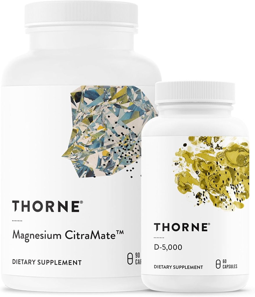 THORNE - Magnesium CitraMate & D-5000 Vitamin Duo - Heart, Bones, Muscles - 60 til 90 Servere