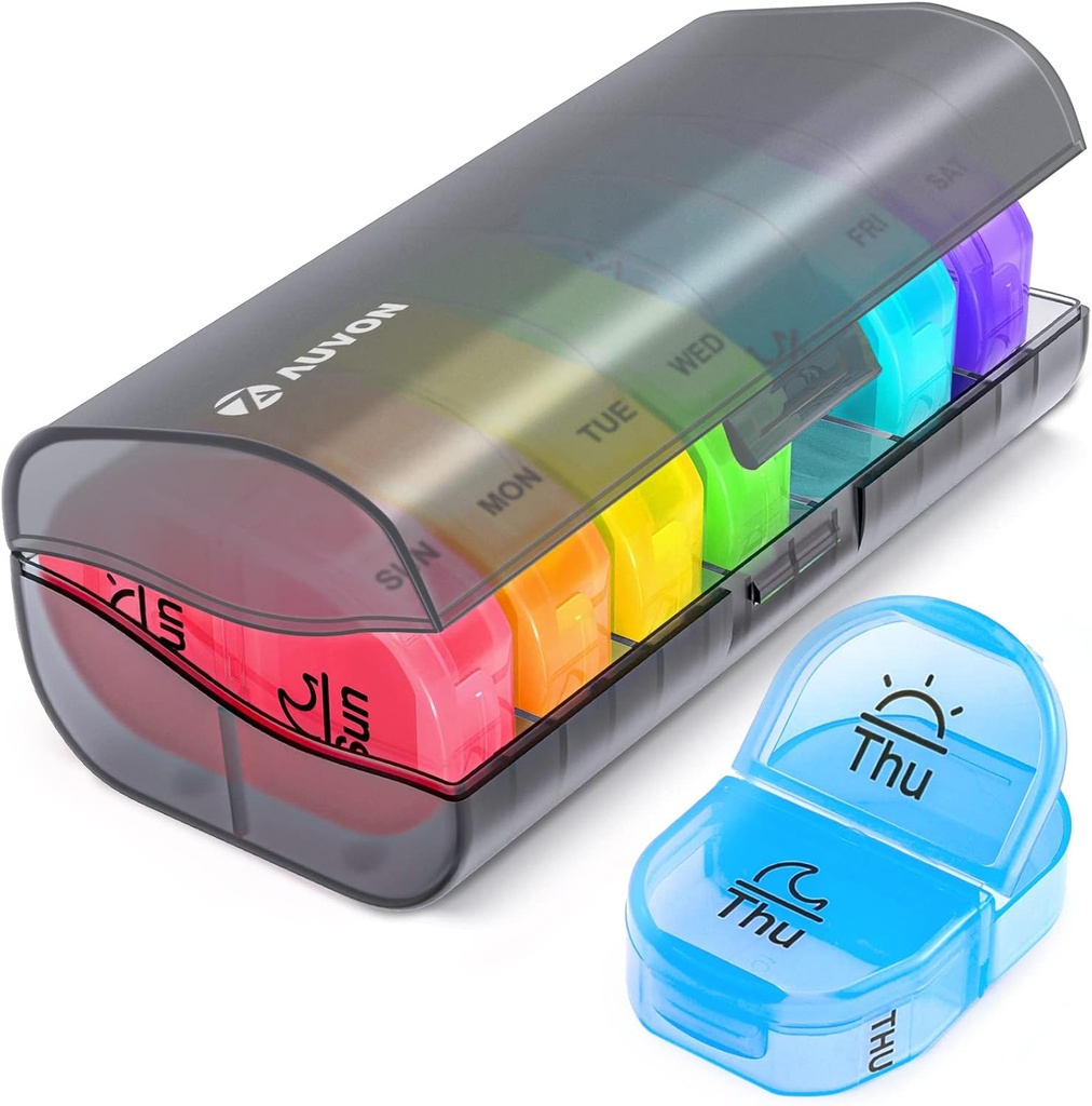AUVON Pill Box 2 gange om dagen, Ugentlig Pill Organizer AM PM med 7 daglige lomme sag til at holde vitamin, medicin, medicin, og supplement