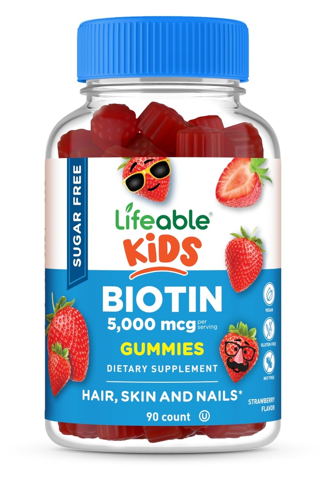 Levende sukkerfri kids Biotin Gummy Buddy 124; 5000mcg