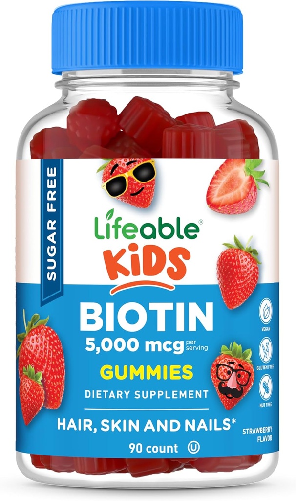 Levende sukkerfri kids Biotin Gummy Buddy 124; 5000mcg