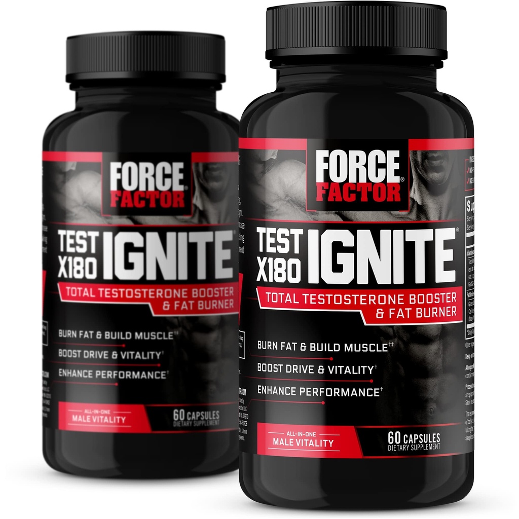 Kraftfaktor Test X180 Tænding, Testosteron Booster & Fat Burner for mænd, Testosteron supplement til Burn Fat, Build Muscle, Øge energi, og Boost Vitality og ydeevne, 60 Greve (pakke af 2)
