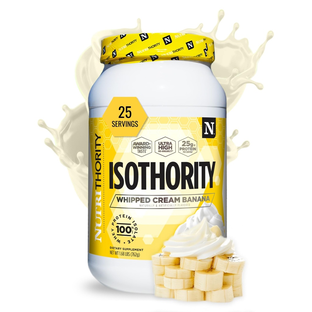 Isothority Whey Protein Isolate, Whipped Cream Banana, 2 LB - Ultra Absorbable Forgrenet Chain Aminosyrer (BCAA) Pulver med 25 g Protein Per Servering, Lav Carb - Build Muscle & Accelerate Inddrivelse
