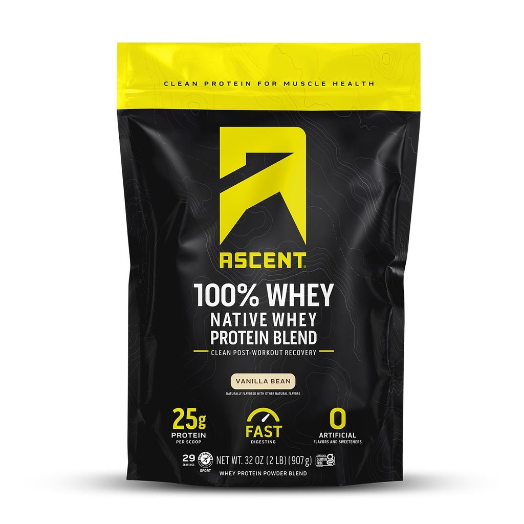 Aduct 100% Whey Protein Powder - Post Workout Whey Protein Isolate, Zero Kunstig Artificial Artificial Flavors & Sweeteners, Soy & Gluten Free, 5,5g BCAA, 2,6g Leucin, Essential Aminosyrer, Vanilla Bean 2 LB