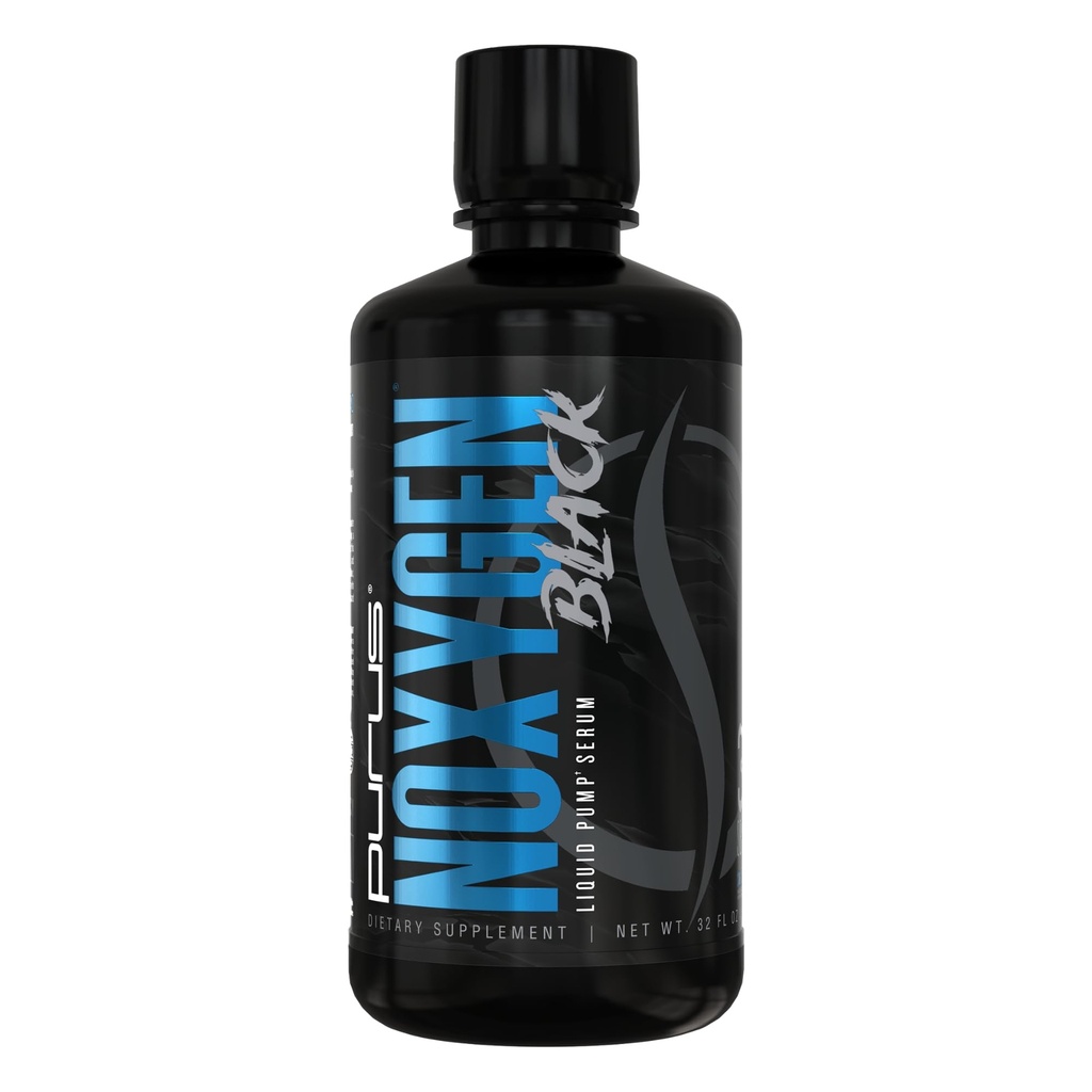 Purus Labs NOXygen Black Liquid Pump Serum – Fast-Absorbing Nitric Oxide Booster for Extreme Muscle Pumps, Blood Flow & Vascularity – Stim-Free Liquid Pre Workout, 32 Servings (Blue Raspberry)