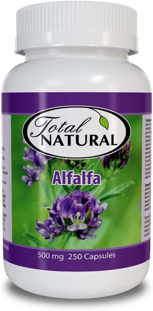 Naturlig Alfalfa Supplement 500mg 250 kapsler [1 flasker], rig på vitaminer og trace mineraler, fremmer energi & vitalitet, fremmer fordøjelsessundhed