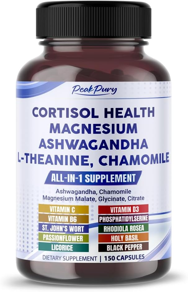 CORTISOL Health Ashwagandha Magnesium Chamomile L-Theanine - Made in USA