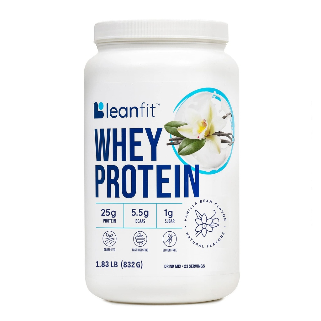 LeanFit WHEY Protein Natural Vanilla - 100% Whey Protein Powder, 24g Protein Per Servering - Grass- Fed, Gluten- Free, Low Carb, BCAAs, Amino Acid - 23 Servering, 1,83 Pound Tub