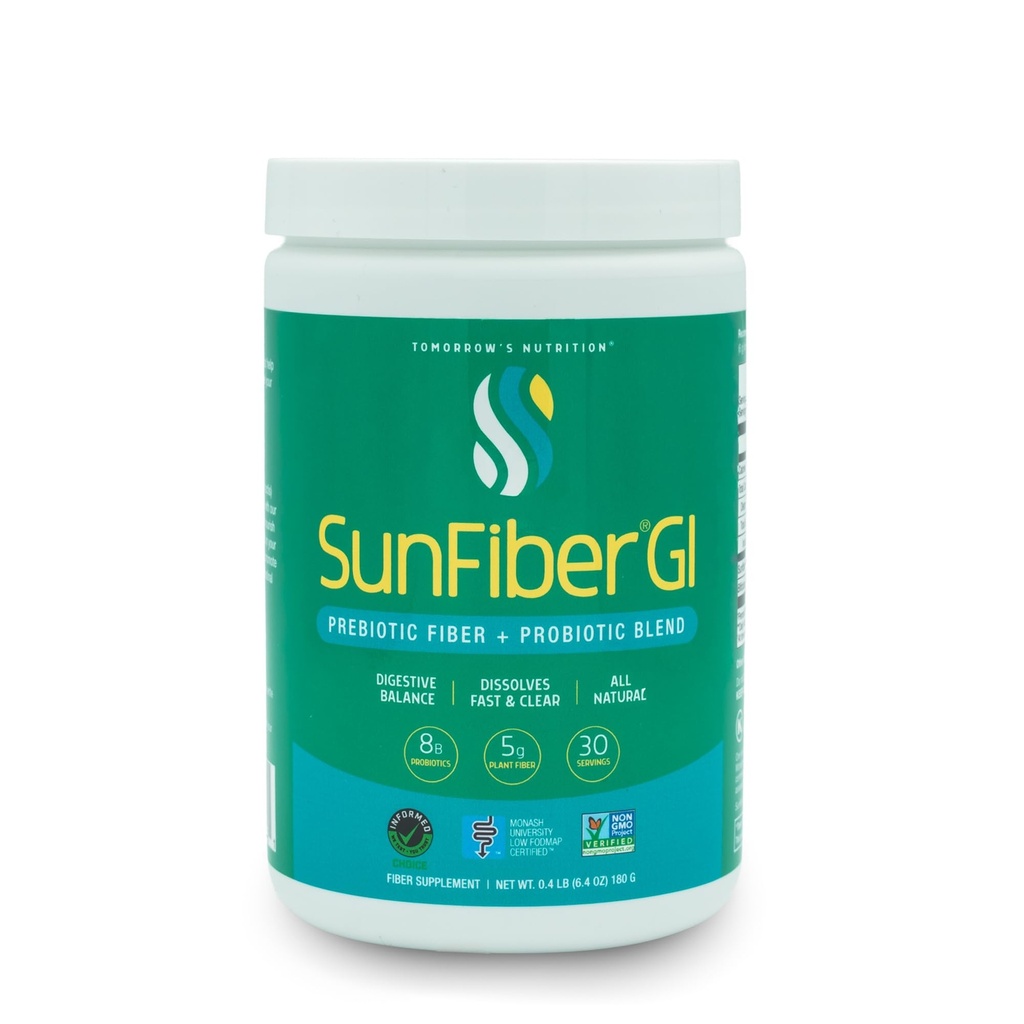 Morgendagens Nutrition Sunfiber GI, Prebiotic Fiber & Probiotics, 5g Prebiotic Fiber & 8 Billion Probiotics Per Servering, Low FODMAP, 30- Day Supply, 30 Dag