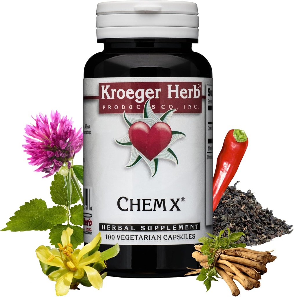 Kroeger Herb Produkter, Chem X, Daglig Detox og Cleansing Formel, Rød kløver, Gul Dock, Paprika Understøtter sundhed lever funktion - Non-GMO, Gluten Free, Ingen forbehold, Made in USA