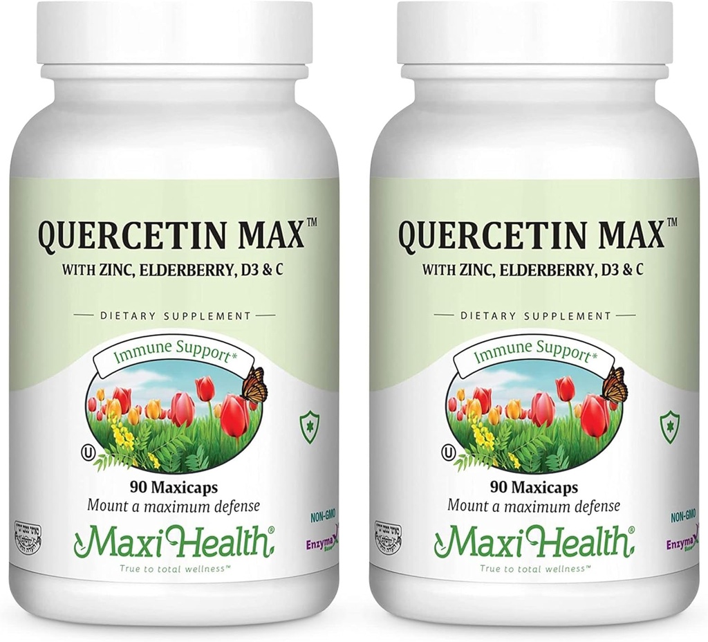 Maxi Health Quercetin 500mg Capsules – Zinc Supplements for Women and Men – Non-GMO, Kosher, and Gluten-Free Quercetin Supplements with Elderberry Vitamin C and Zinc (90 Veg Capsules, Pack of 2)