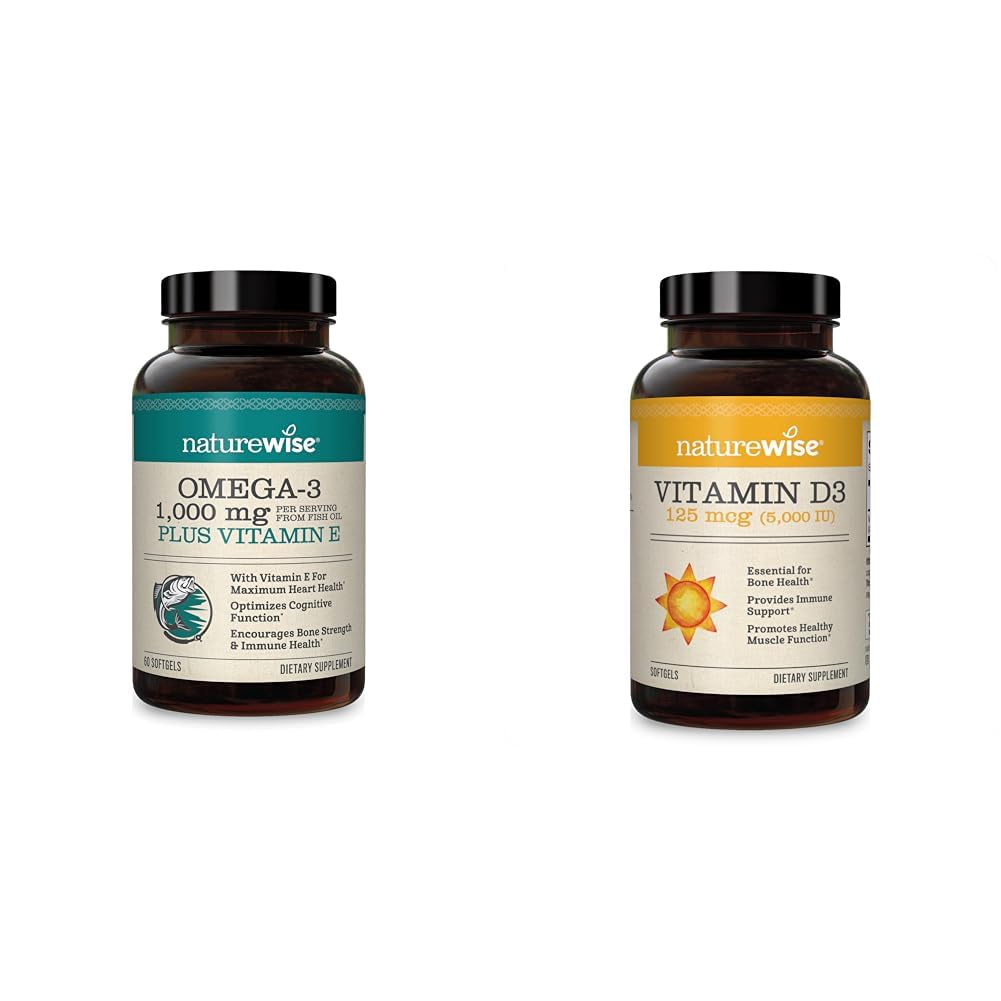 NatureWise High- Potency 1000mg Omega 3 med 600 mg EPA, 400mg DHA, & vitamin E & vitamin D3 5000iu (125 mcg) 1 År Tilgang til sund muskelfunktion