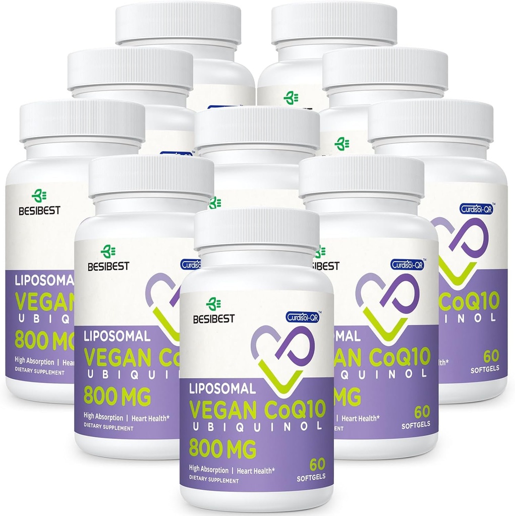 Liposomal Ubiquinol CoQ10 800 MG Softgel, High Absorption CoQ10 Ubiquinol Supplement, Active Coenzym Q10 800 mg, Kraftig antioxidant til hjerte & hjerne funktion, energiproduktion, 600 Vegan Softels