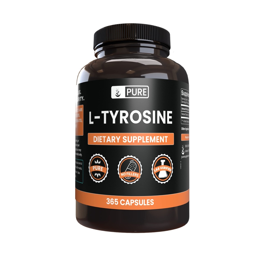 PURE ORIGINALSINGENTER L- Tyrosin (365 kapsler) Ingen Magnesium eller Rice Fillers, Altid Pure, Lab Verified