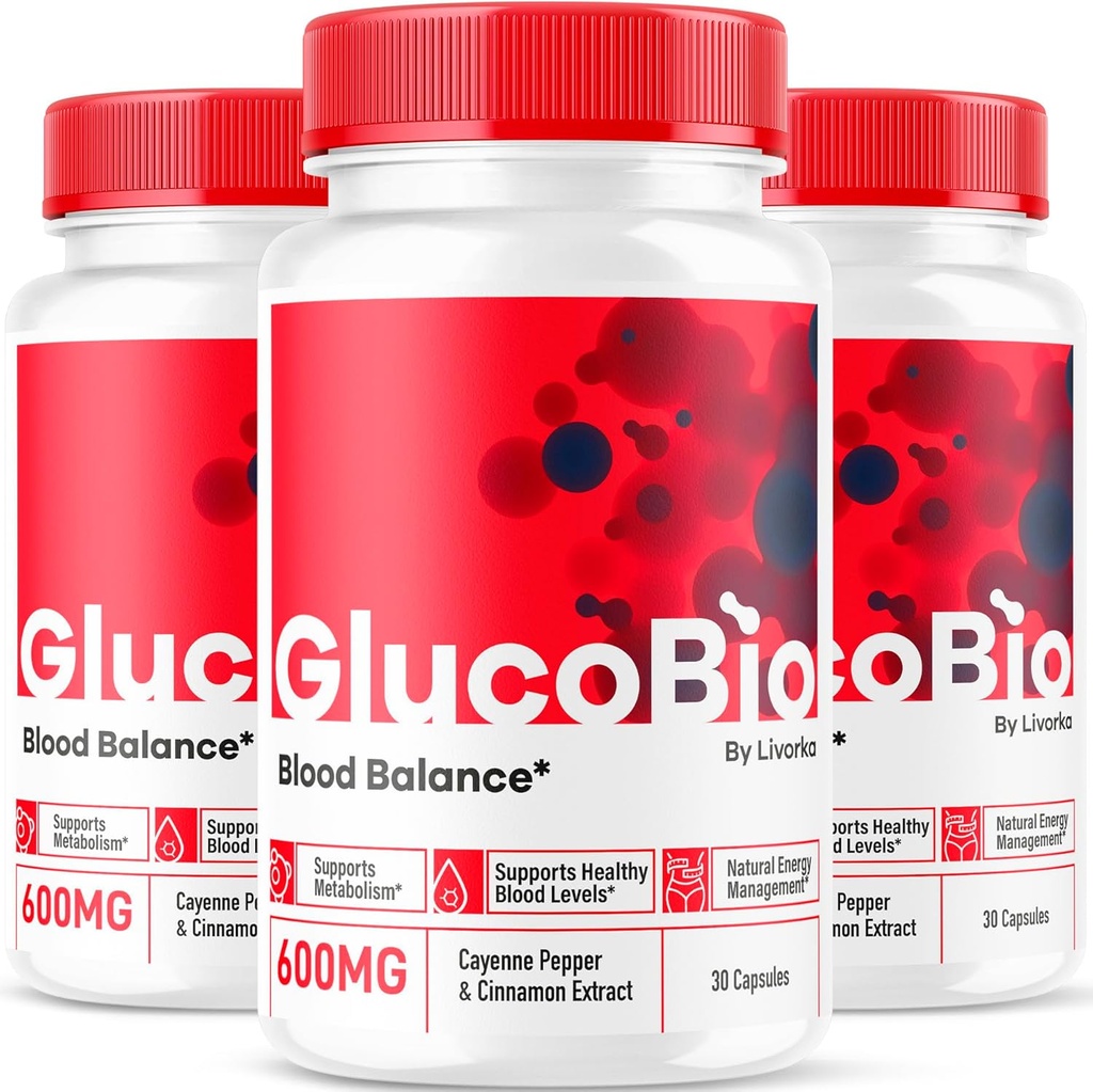 (3 Pack) GlucoBio Kapsler - Officielle Gluco Bio Support Pills, Advanced Formel for samlet balance, GlucoBio Pills, GlucoBio Supplement, Glucovio Anmeldelser, 90 Kapsler til 3 Måneder