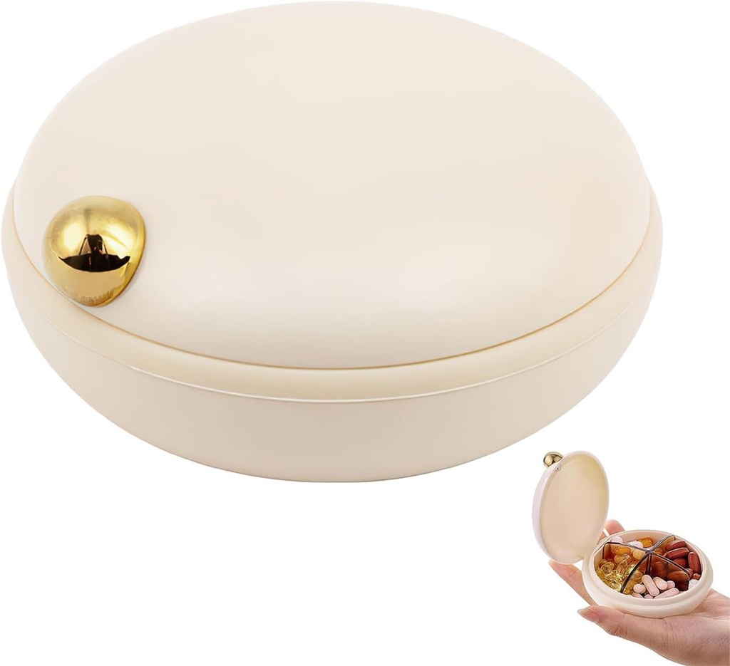 iplusmile Travel Pill Organizer, 4 afdelinger Portable Pill Case, Daily Medicine Container Box for Vitaminer Fish Oil Kosttilskud, Business Trip Essentials (Beige)