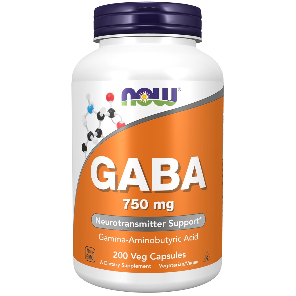 Now Foods Supplements, GABA (Gamma- aminosmørsyre) 750mg, Neurotransmitter Support *, 200 Veg kapsler