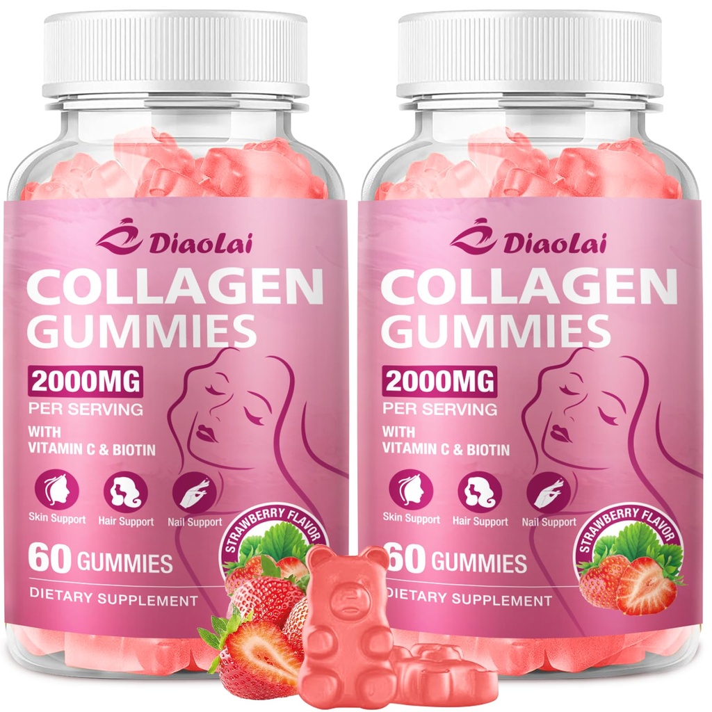 Sugar-Free Multi Collagen Gummies for Women & Men – Types I, II, III, V, X with Biotin, Vitamin C & Zinc for Hair, Skin & Nails | Strawberry Flavor | 120 Gummies