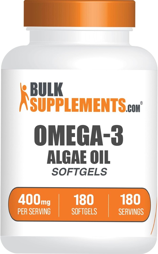 BulkSupplements.com Omega-3 Softgels - from Algal Oil, Algae Oil Omega 3 Supplement - Gluten Free, 1 Softgel per Serving, 180 Greve (Pack of 1)