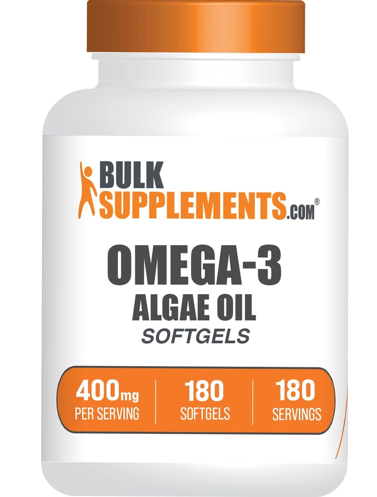 BulkSupplements.com Omega-3 Softgels - from Algal Oil, Algae Oil Omega 3 Supplement - Gluten Free, 1 Softgel per Serving, 180 Greve (Pack of 1)
