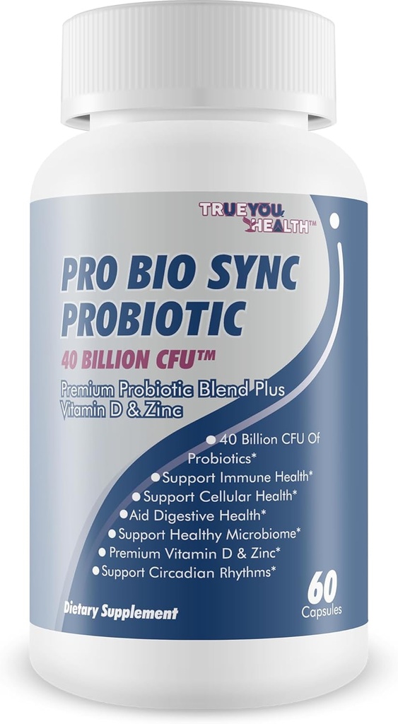 Pro Bio Sync Probiotic 40 Millioner CFU - Premium Probiotic supplement med immunforsvar - Hjælp med at forbedre Gut Microbiome - Flere sundhedsmæssige fordele - Support fordøjelse, Cellular Health, Circadian Rhythm