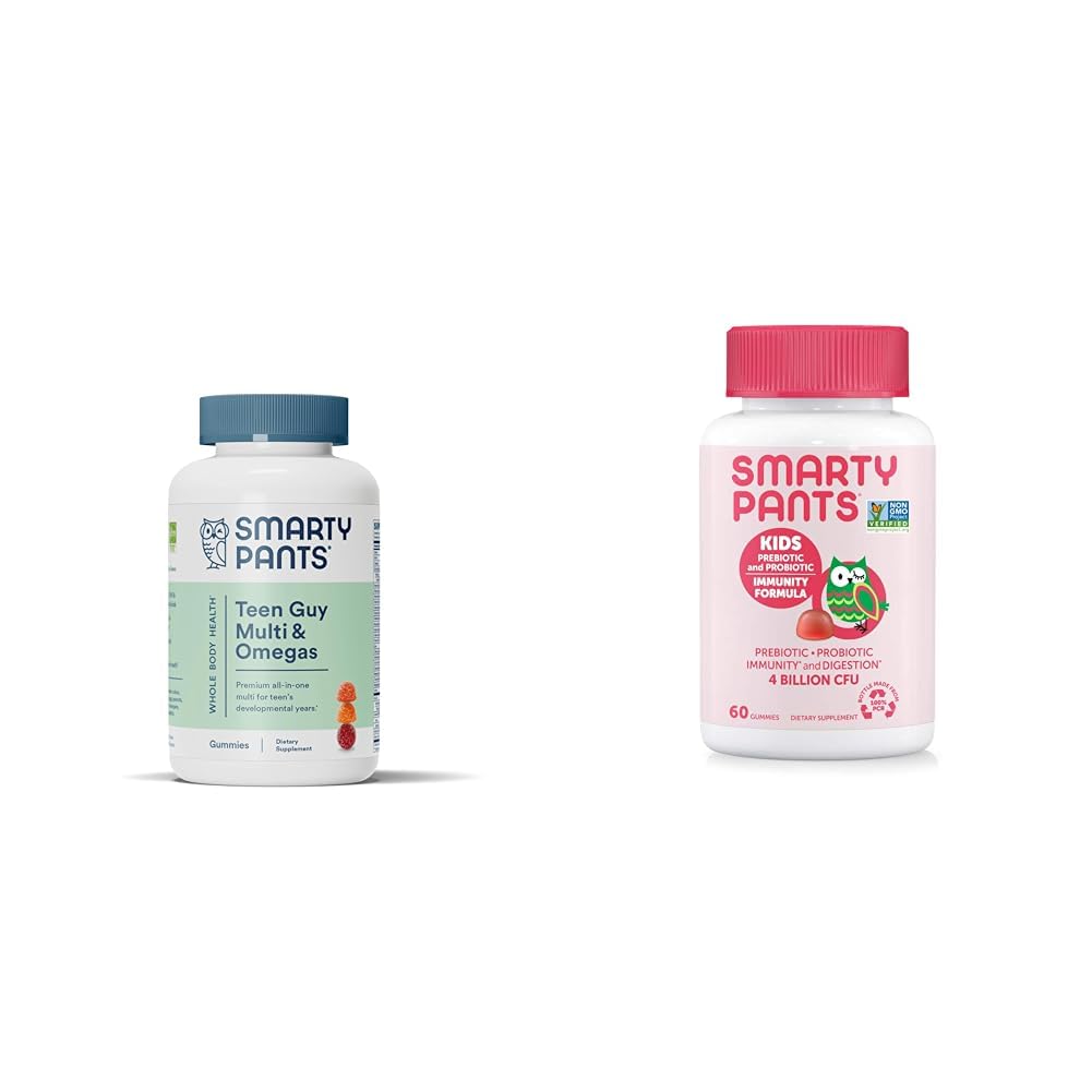 SmartyPants Teen Guy Multivitamin Gummies: Omega 3 Fish Oil (EPA / DHA) & Kids Probiotiske Immunity Gummies: Prebiotika & Probiotika til fordøjelse sundhed og immunforsvar Support