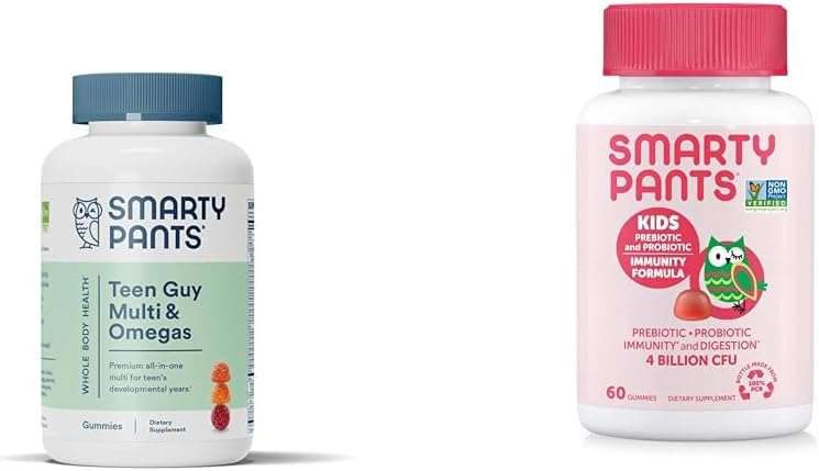 SmartyPants Teen Guy Multivitamin Gummies: Omega 3 Fish Oil (EPA / DHA) & Kids Probiotiske Immunity Gummies: Prebiotika & Probiotika til fordøjelse sundhed og immunforsvar Support