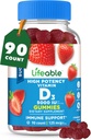 Lifeable Sugar Free Vitamin D 5000 IE - Great Tasting Natural Flavor Gummy Supplement - Gluten Free Vegetar GMO- Free Chewable - for immunforsvar og ben sundhed - for voksne - 90 Gummies