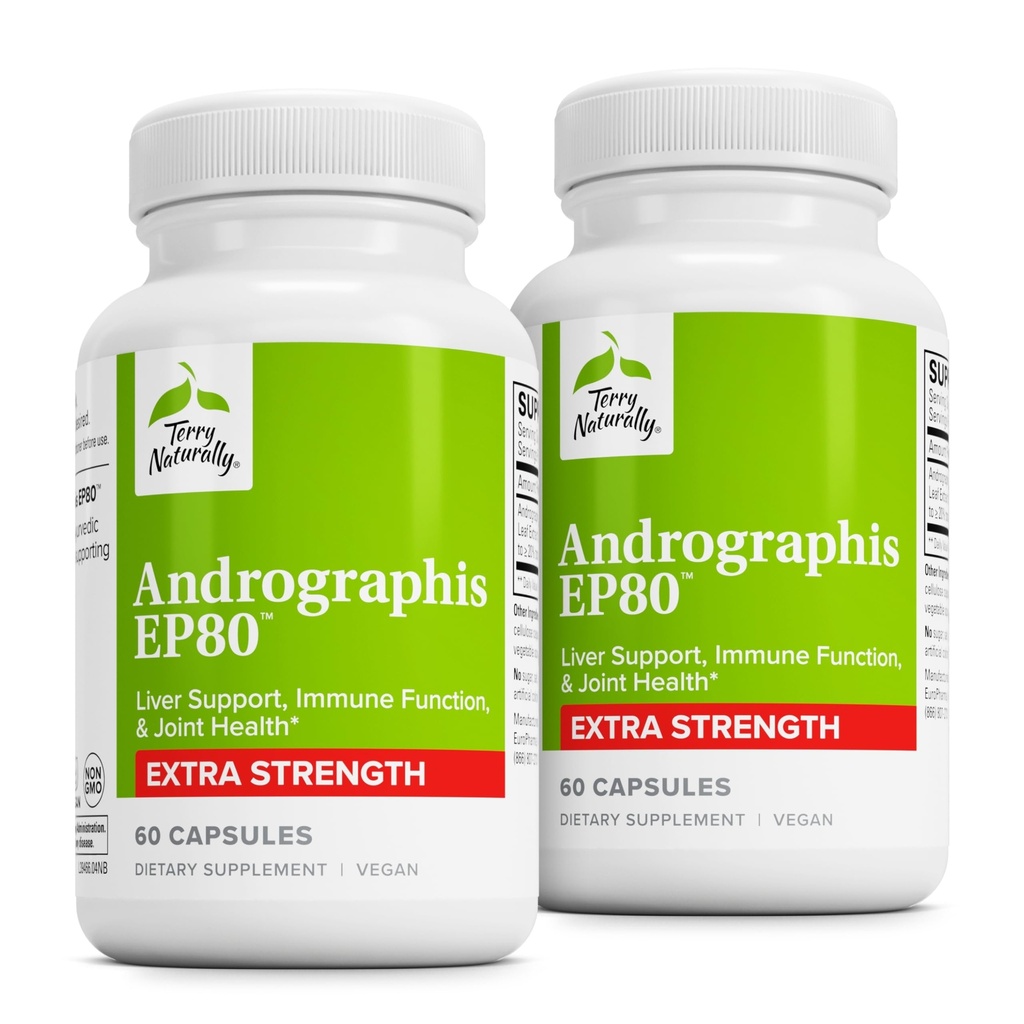 Terry naturligt Andrographis EP80 Extra Strength - Brain Health & immunsupport - Fælles sundhedsstøtte til støtte mobilitet - Adaptogen supplement til energi & leverstøtte - 60 kapsler (pakke med 2)