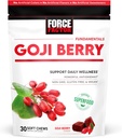 FORCE FACTOR Goji Berry Soft Chews Superfood Antioxidants Supplement til støtte sunde øjne og hud, immunsundhed, og betændelse, Non-GMO, Gluten- Free, & Vegan, Goji Berry Flavor, 30 Soft Chews