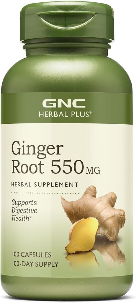 GNC Herbal Plus Ginger Root 550mg Supplement, Supports Digestive Health, 100 Servings