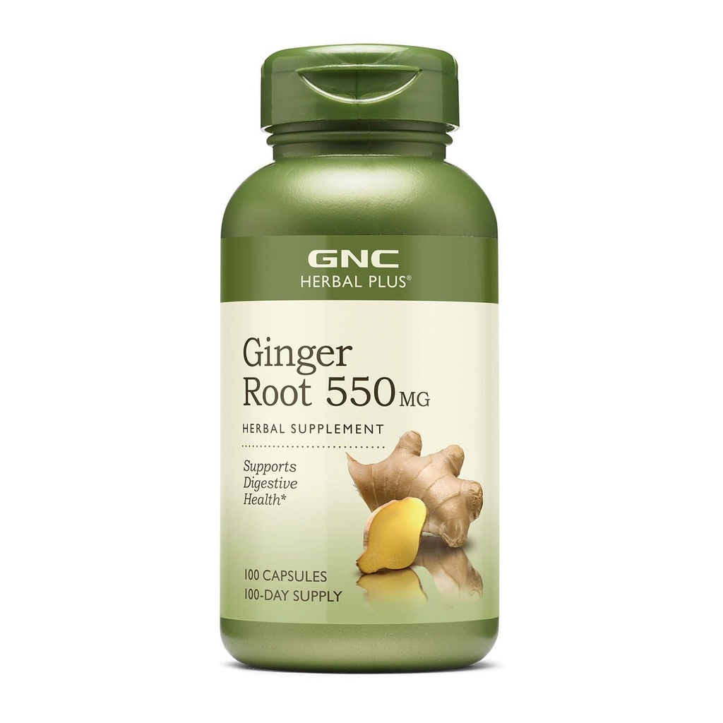 GNC Herbal Plus Ginger Root 550mg tillæg, understøtter fordøjelsessygdomme, 100 Servere