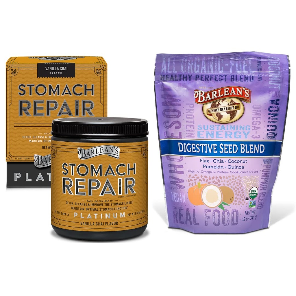 Barlean's Healthy Digestion Bundle, Stomach Repair Gut Health Powder and Organic Digestive Seed Blend Fiber Supplement