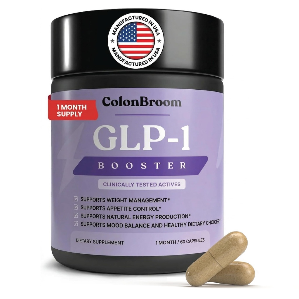ColonBroom GLP-1 Vægt Management supplement til kvinder & mænd - GLP1 Understøtter Appetite Control, Energy & Mood Balance - Vegan, Gluten- Free Diet Kapseler