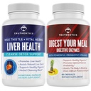 TRUTHENTIK Leversundhed og fordøjelsesenzymer Bundle - Støtte til lever rense Detox, fordøjelse, næringsstofabsorption, lejlighedsvis gas og bloating - Gluten fri, ikke-GMO