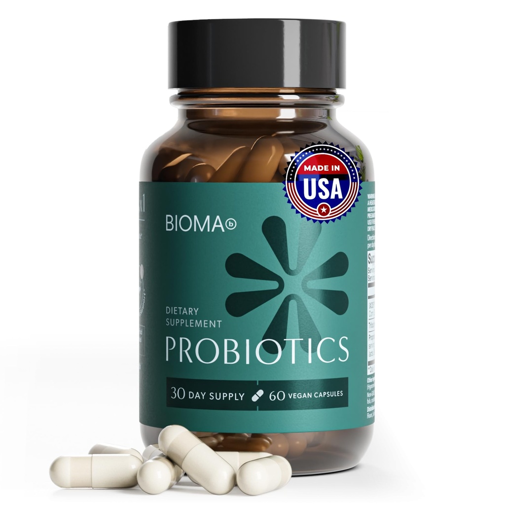 BIOMA Probiotika - fordøjelsessygdomme Probiotika - Gut Support til mænd og kvinder med Xylooligosaccharides, Tributyrin & Bifidobacterium - Vegan & Gluten Free - 60 Delayed- Release Kapsler (30- Day Supply)