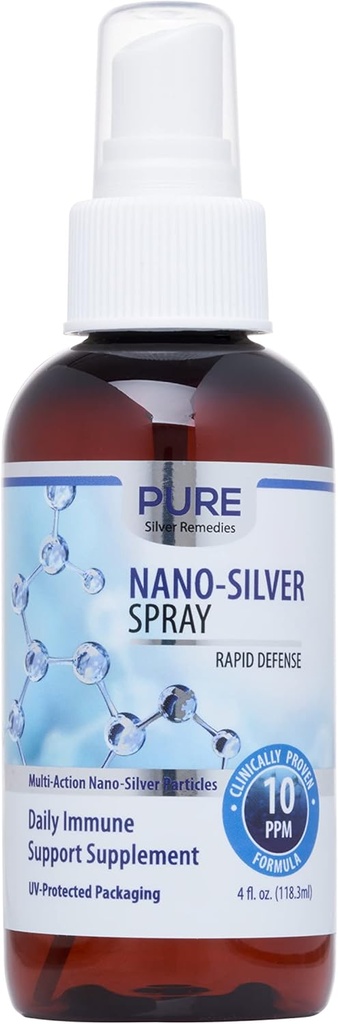 Pure Nano Sølv Spray 4oz • 124; 10 PPM Daglig immunforsvar supplement • 124; Nemt Absorberet kolloid Nano Sølv Spray • 124; Probiotik- Friendly Silver Solution