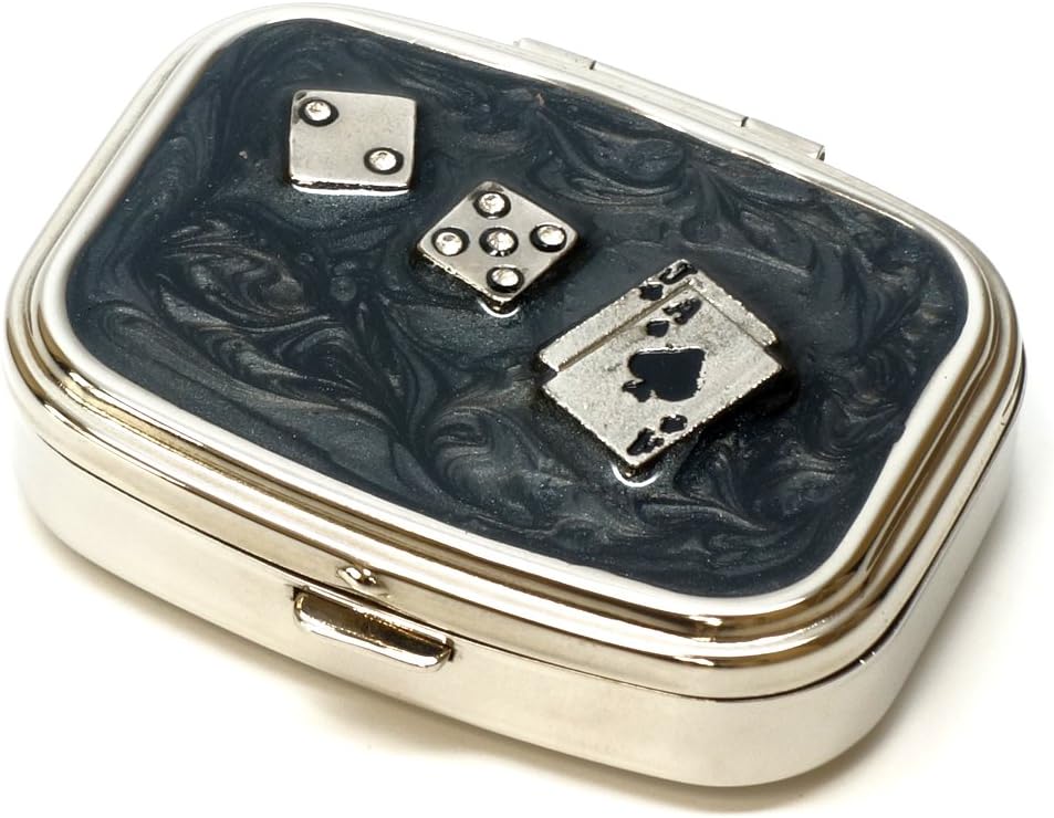 9338 Rektangulær Lille Pill Box Organizer Black Silver Poker & Dice Kvinder rejse Pill sag Purse Pocket Container Daglig Portable Medicin Vitamin Box Medicin supplement Mini Storage
