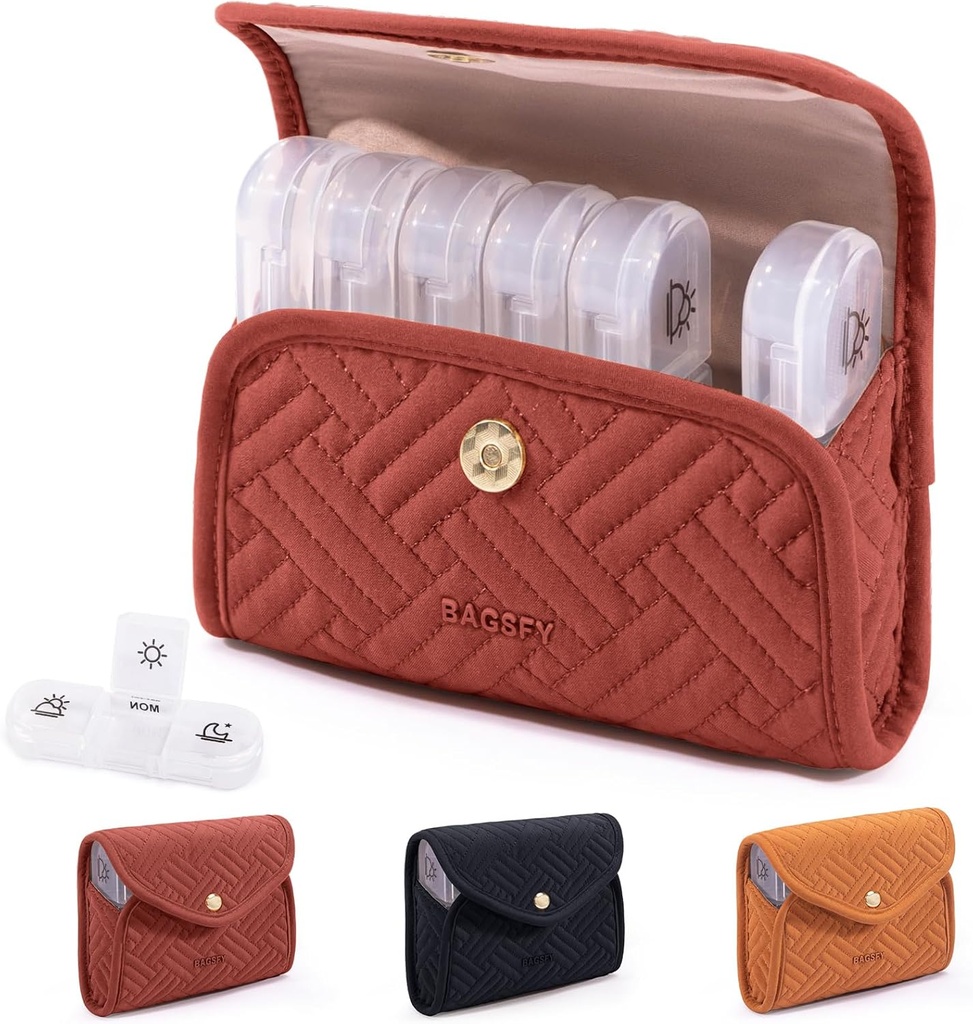 BAGSFY Ugentlig Pill Organizer 3 gange om dagen i en sød stof pill sag, Medicin Pill Organizer, Pill Box, Portable Travel Pill Case, Pill Container for Medicin, Vitaminer, Fiskeolier, Kosttilskud