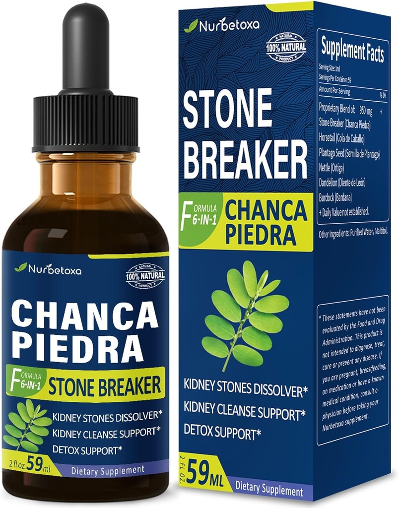 Chanca Piedra Stone Breaker Extract Drops til Kidney Stones Dissolver, Kidney Cleanse Detox & Reparation Supplement w / Horsetail Mælkebøtte. Chanca Piedra para Los Riñones. 2oz