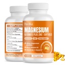 Magnesium Glycinate Supplement Softgel, Magnesium Glycinate 400mg med zink, vitamin B6, C, D3, Pure Magnesium til søvn, rolig, muskel, energi, hjertestøtte - 60 Veganske kapsler til kvinder og mænd