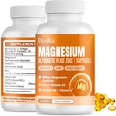 Magnesium Glycinate Supplement Softgel, Magnesium Glycinate 400mg med zink, vitamin B6, C, D3, Pure Magnesium til søvn, rolig, muskel, energi, hjertestøtte - 60 Veganske kapsler til kvinder og mænd