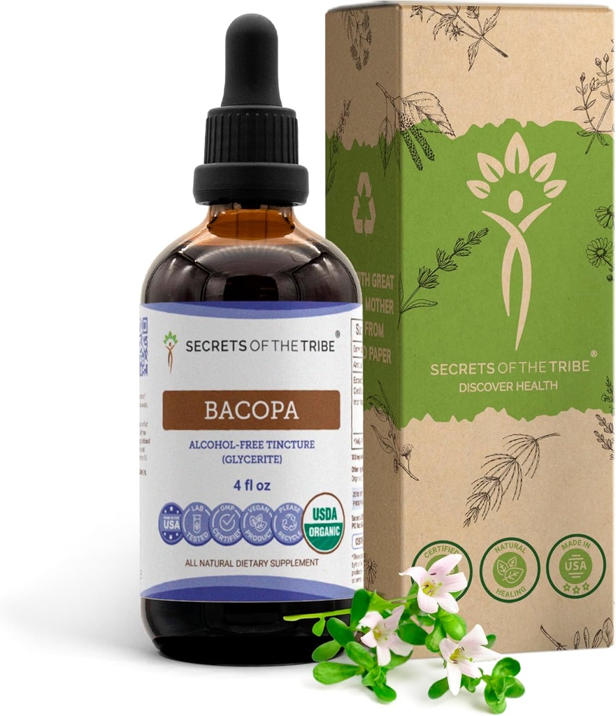 Bacopa USDA Organic Mezzogiorno 124; Alkohol- GRATIS Extract, High- Potency Herbal Drops, Afslapning, Positiv kognitiv Effect
