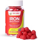 Iron Supplement for børn og voksne - Iron Bisglycinate Gummies 25 mg med Liposomal VIT C - Chelated Iron Supplement for kvinder og mænd - 60 Gummies, 1 Måned Supply