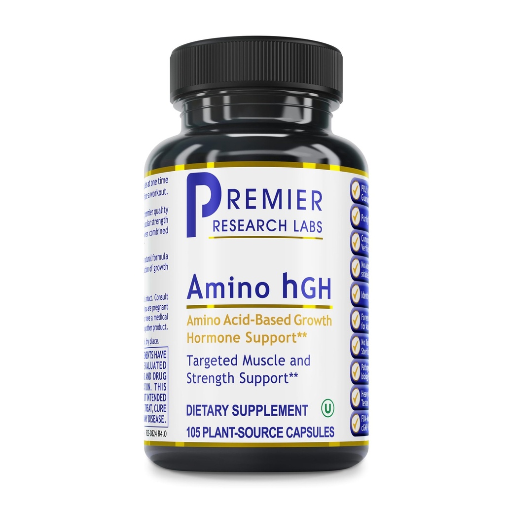 Premier Research Labs Amino HGH - HGH Kosttilskud til mænd, HGH Kosttilskud til kvinder, Aminosyrer, L- Arginin, L- Lysin, HGH Enhancer, Support Human Growth Hormone og Muscle Growth - 105 Kapsler