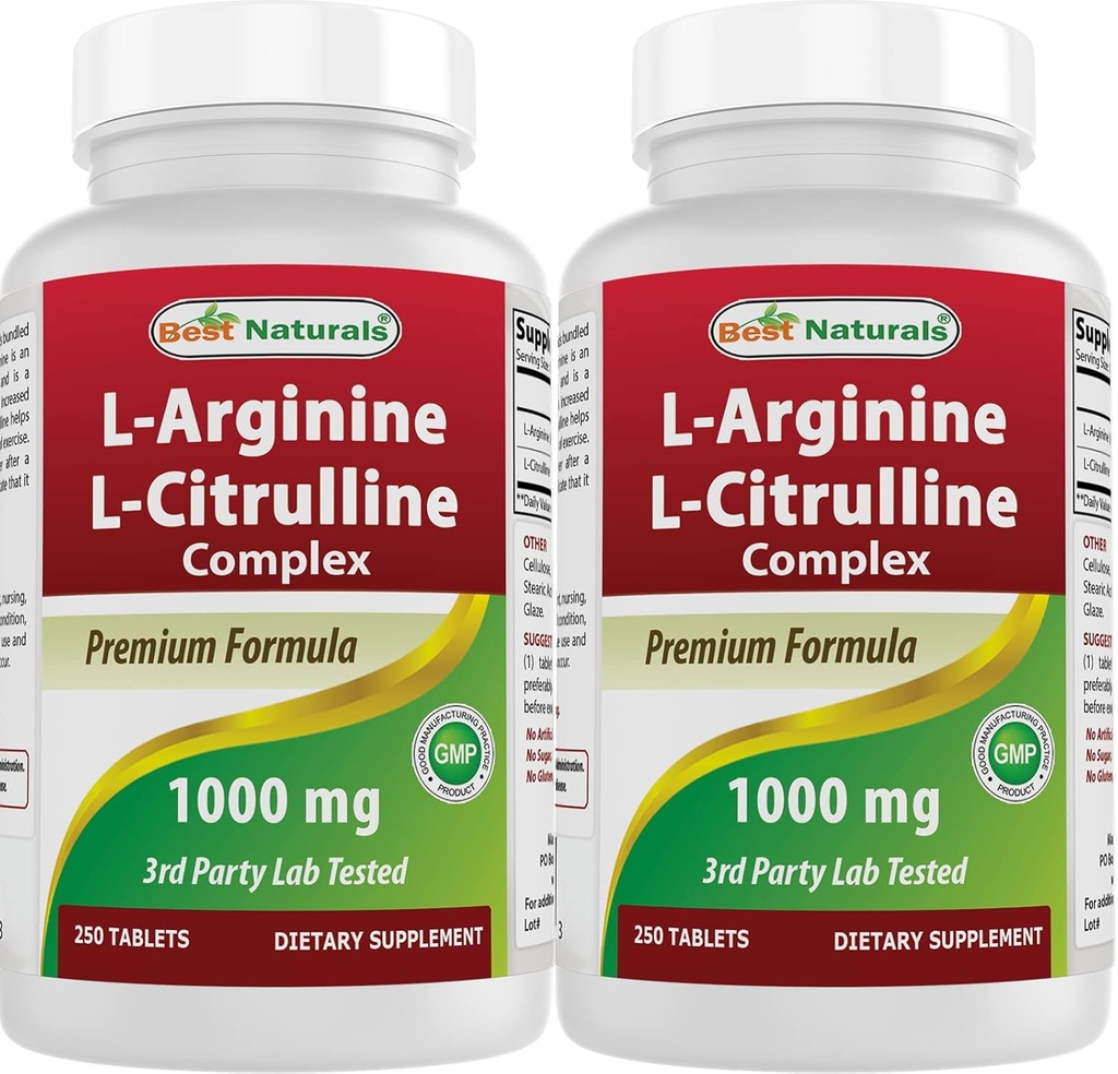 Bedste Naturals L- Arginin L- Citrullin Complex 1000 mg 250 tabletter (250 greve (pakke med 2))