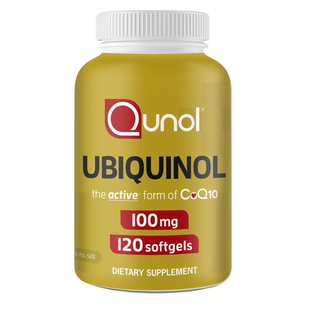 Qunol 100 mg Ubiquinol, kraftfuld antioxidant til hjerte & vaskulær sundhed, Essential for Energy Production, Natural Supplement Active Form of Coq10, 120 Tæl