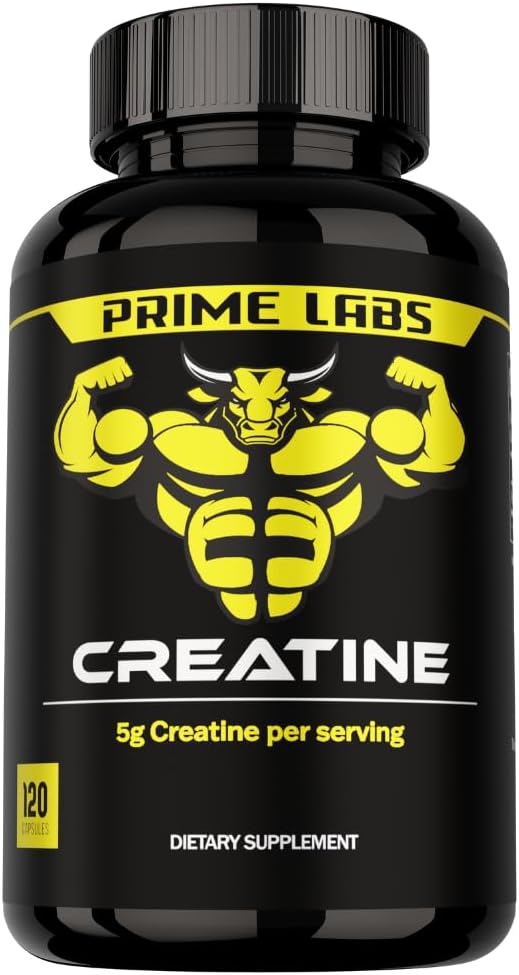 Prime Labs Creatinine monohydrat kapsler - 5g (5000mg) - Muskelvækst, Inddrivelse, hjernefunktion - for mænd og kvinder - 120 Tæl